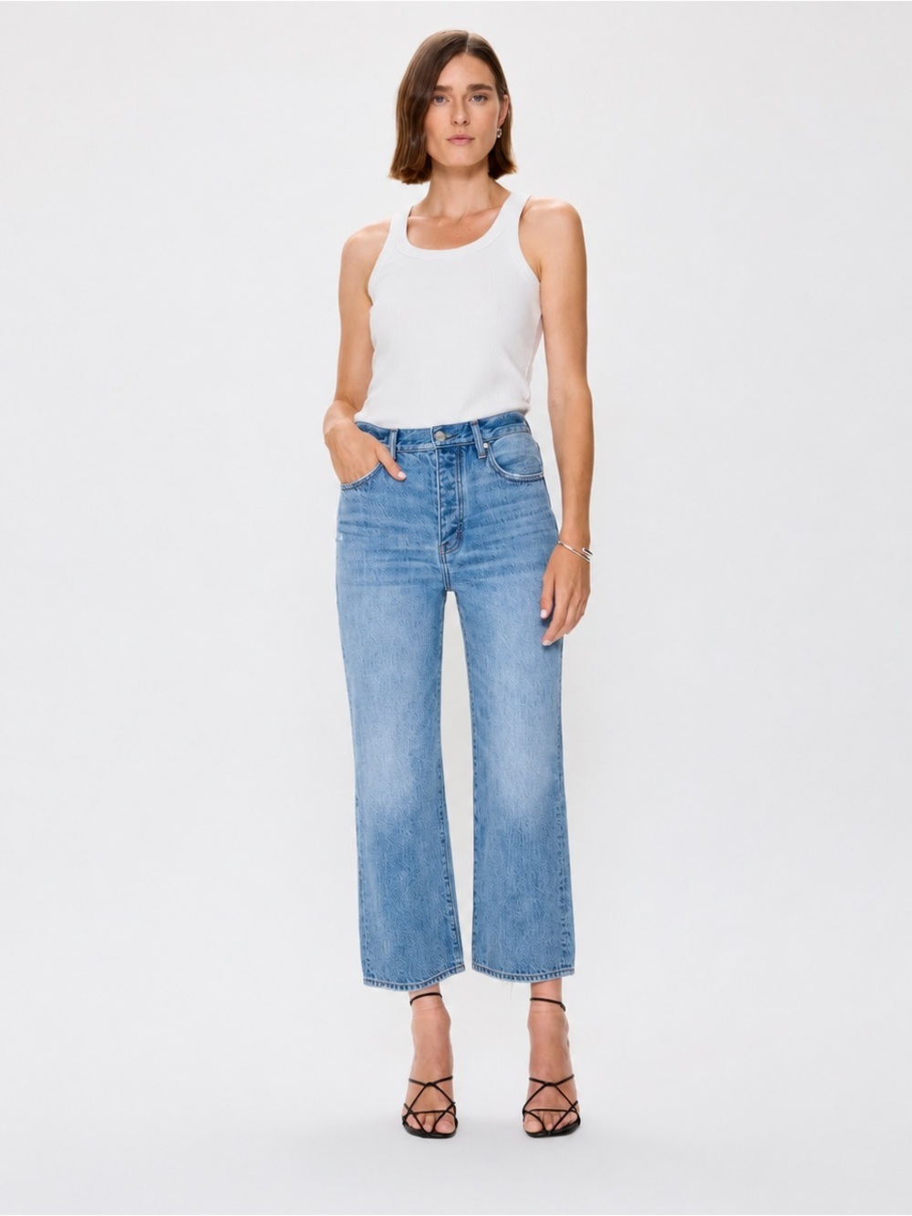 Pistola High Waisted Straight Leg Medium Wash Jeans Size 26